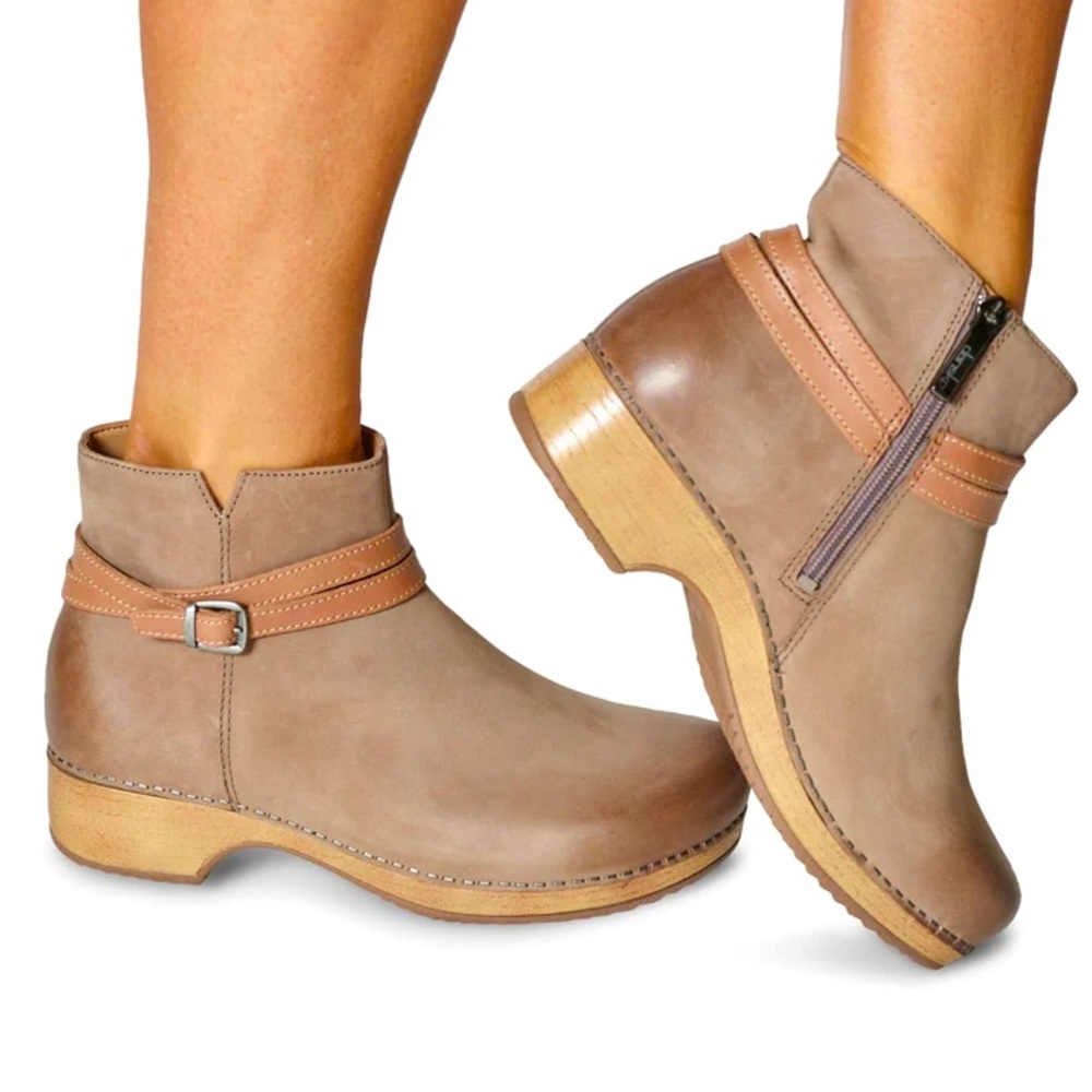 NEW DANSKO BROOK Clog Booties Taupe Leather